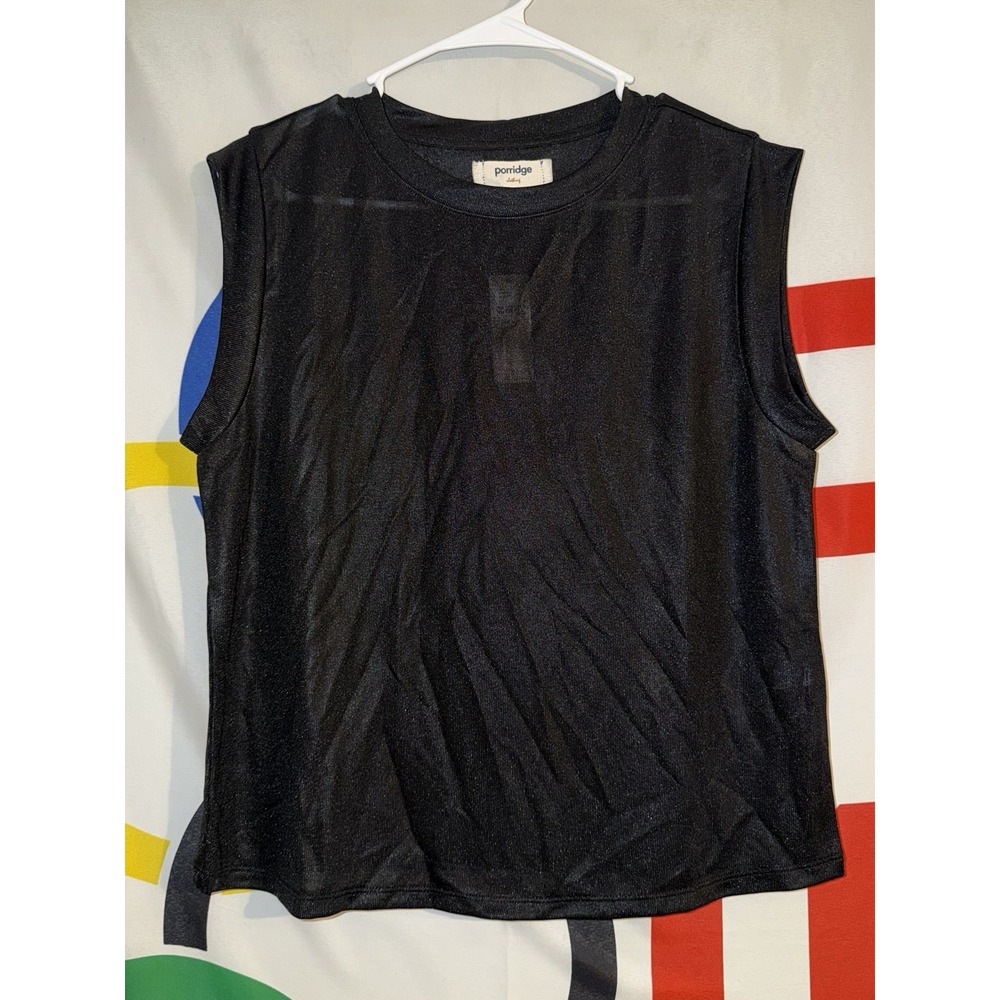 NWT Porridge‎ Metallic Black Knit Crew Neck Sleeveless Pullover Tank Top Small